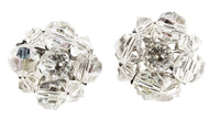 Beautiful Vintage 1950s Clear Crystal Bead Silver-Toned Earrings - Front - Thumbnail