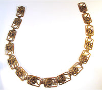 Vintage 1940s Striking Art Nouveau Style Brass Floral Link Belt - Front - Thumbnail