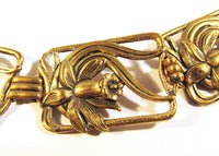 Vintage 1940s Striking Art Nouveau Style Brass Floral Link Belt - Close Up - Thumbnail