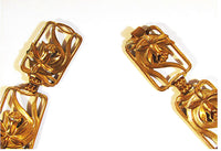 Vintage 1940s Striking Art Nouveau Style Brass Floral Link Belt - Closure - Thumbnail