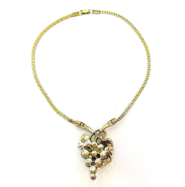 Unique 1950s Vintage Mid-Century Diamante and Bead Grape Necklace - back