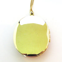 Dramatic 1950s Dramatic Mid-Century Oval Gold Locket and Chain - Back - Thumbnail