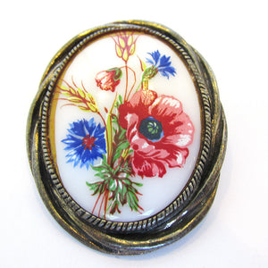 1950s Mid-Century Hand Painted Porcelain Floral Pin/Pendant - Front