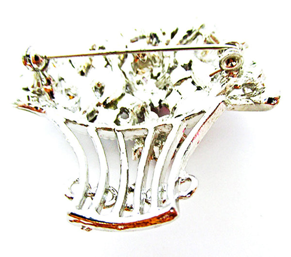 Delightful 1960s Vintage Multi Colored Diamante Floral Basket Pin - Back