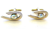 Signed Swank 1950s Men’s Gold and Diamante Cufflinks - Front - Thumbnail