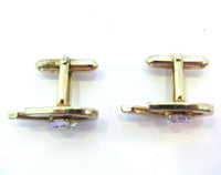 Signed Swank 1950s Men’s Gold and Diamante Cufflinks - Side - Thumbnail