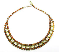 Vintage 1950s Mid-Century Citrine and Topaz Rhinestone Gold Necklace - Front - Thumbnail