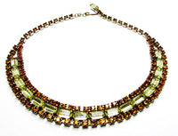 Vintage 1950s Mid-Century Citrine and Topaz Rhinestone Gold Necklace - Front - Thumbnail