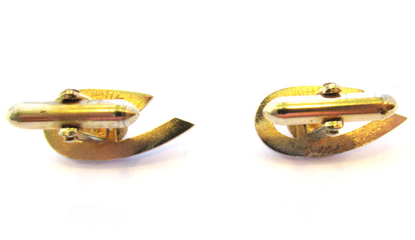 Signed Swank 1950s Men’s Gold and Diamante Cufflinks - Back