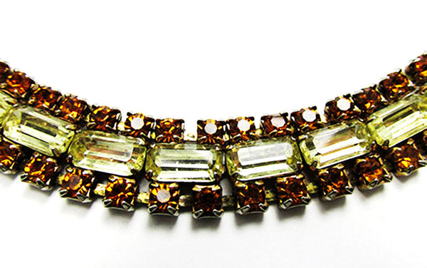 Vintage 1950s Mid-Century Citrine and Topaz Rhinestone Gold Necklace - Close Up