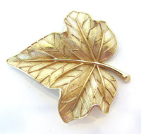 Crown Trifari 1960s Vintage Designer Engraved Leaf Pin - Front - Thumbnail