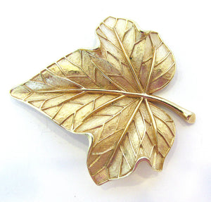 Crown Trifari 1960s Vintage Designer Engraved Leaf Pin - Front