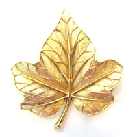 Crown Trifari 1960s Vintage Designer Engraved Leaf Pin - Front - Thumbnail