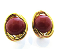 Vintage Trifari 1960s Button Style Carnelian Clip-On Earrings - Front - Thumbnail