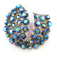 Signed 1950s Vintage Art Designer Diamante Pin and Earrings - Pin Front - Thumbnail