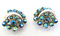 Signed 1950s Vintage Art Designer Diamante Pin and Earrings - Earring Fronts - Thumbnail