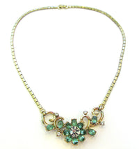 Luscious 1950s Mid-Century Sparkling Diamante Floral Necklace - Front - Thumbnail