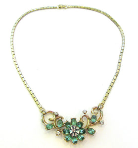 Luscious 1950s Mid-Century Sparkling Diamante Floral Necklace - Front