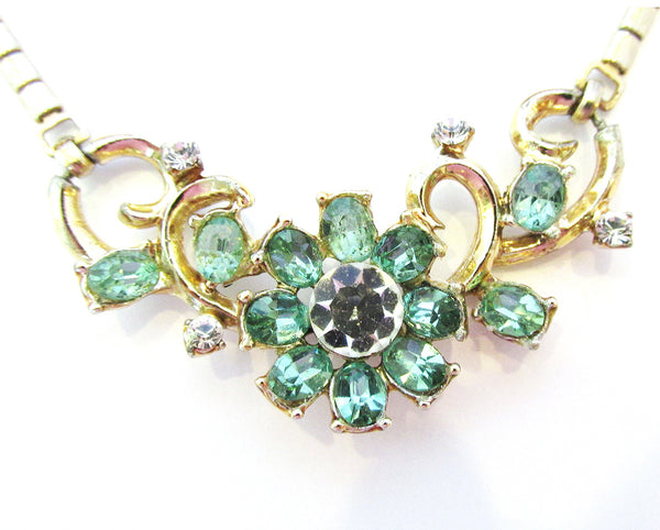 Luscious 1950s Mid-Century Sparkling Diamante Floral Necklace - Close Up
