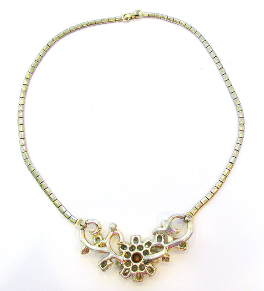 Luscious 1950s Mid-Century Sparkling Diamante Floral Necklace - Back