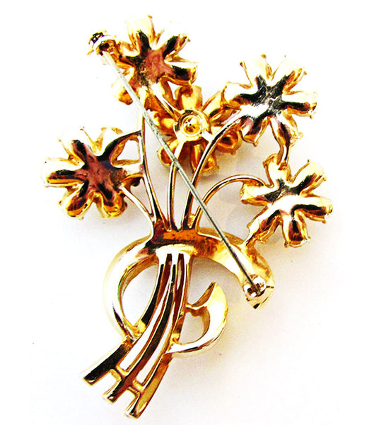 Exquisite 1950s Vintage Sparkling Citrine Diamante Floral Bouquet Pin - Back