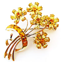 Exquisite 1950s Vintage Sparkling Citrine Diamante Floral Bouquet Pin - Front - Thumbnail