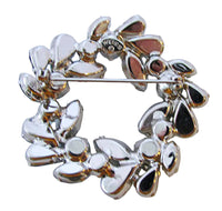 Weiss Vintage 1950s Superb Blue Rhinestone Floral Wreath Pin - Back - Thumbnail
