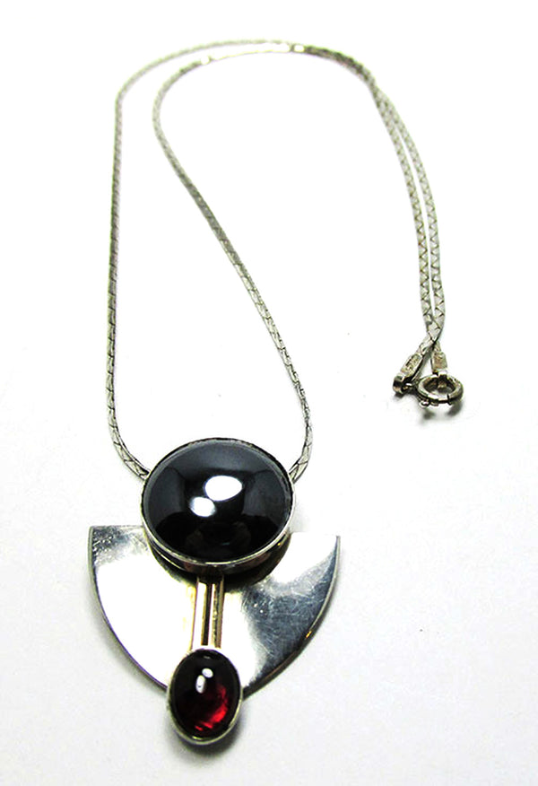 Vintage 1960s Artisan Contemporary Style Sterling Gemstone Pendant - Front