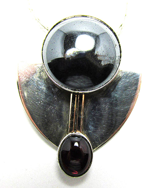Vintage 1960s Artisan Contemporary Style Sterling Gemstone Pendant - Close Up