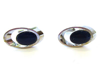 Vintage 1960s Men's Handsome Mid-Century Lapis Oval Cuff Links - Front - Thumbnail