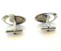 Vintage 1960s Men's Handsome Mid-Century Lapis Oval Cuff Links - Back - Thumbnail