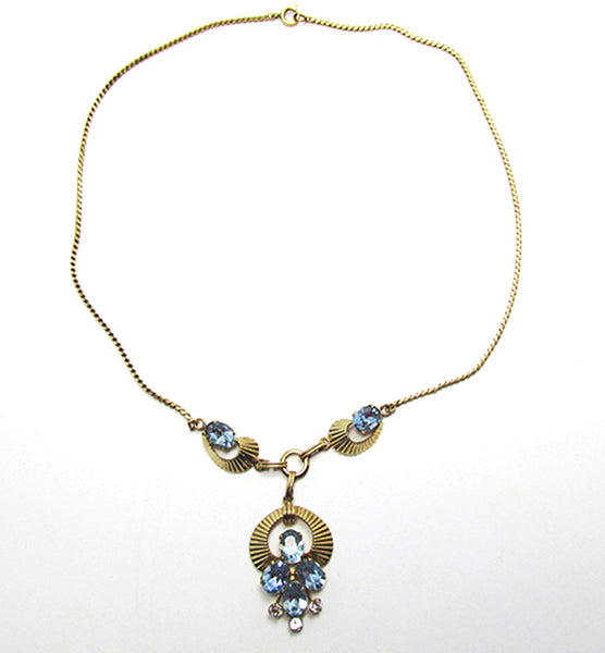 Van Dell 1950s Vintage Signed Designer Diamante Drop Necklace - Front