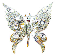 Pell Vintage 1950s Clear Rhinestone Whimsical Figural Butterfly Pin - Front - Thumbnail