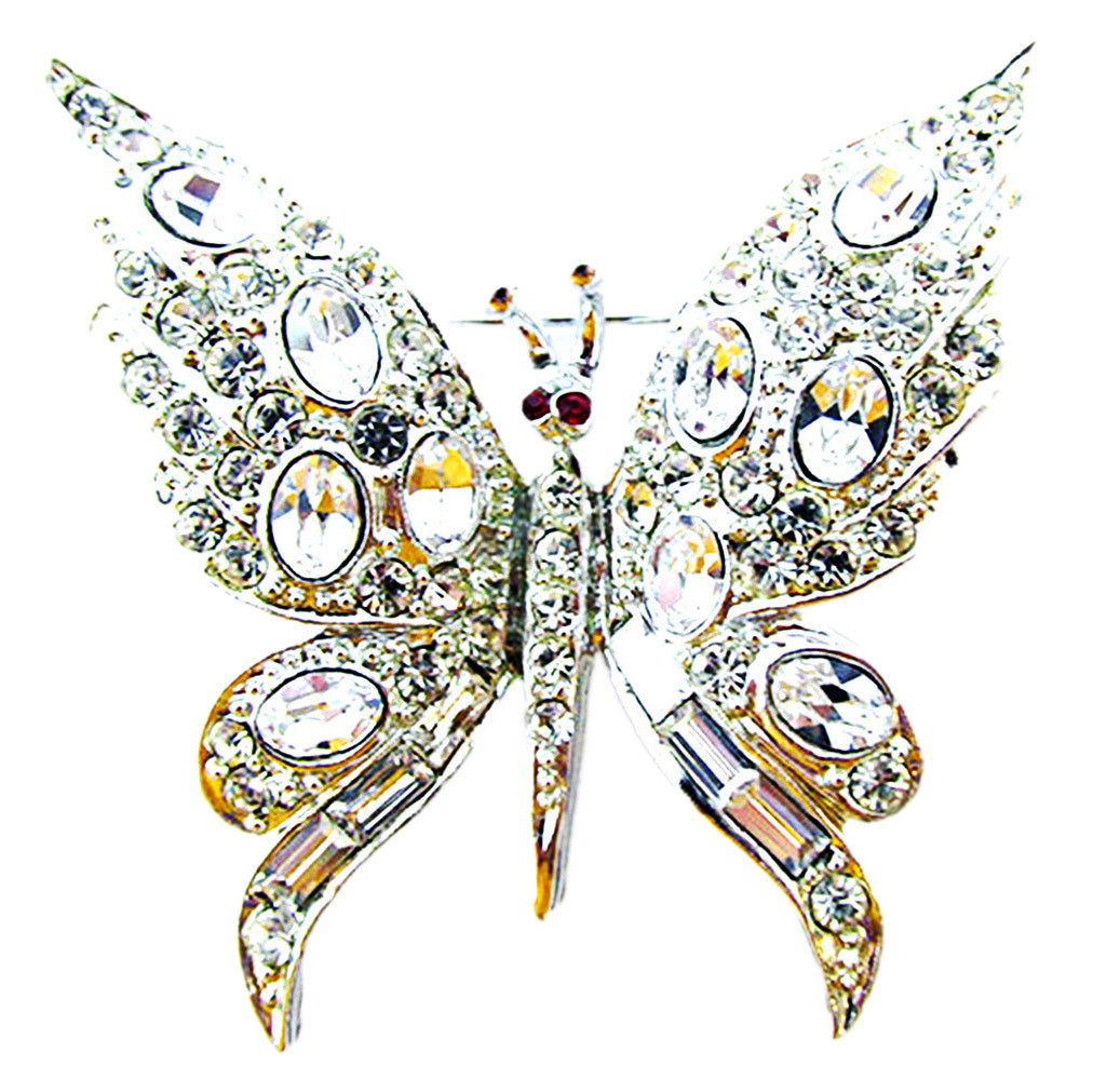 Pell Vintage 1950s Clear Rhinestone Whimsical Figural Butterfly Pin - Front
