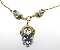Van Dell 1950s Vintage Signed Designer Diamante Drop Necklace - Close Up - Thumbnail