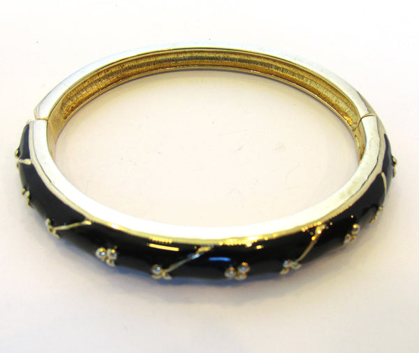 Signed Napier 1960s Vintage Designer Black Enamel Bangle Bracelet - Side