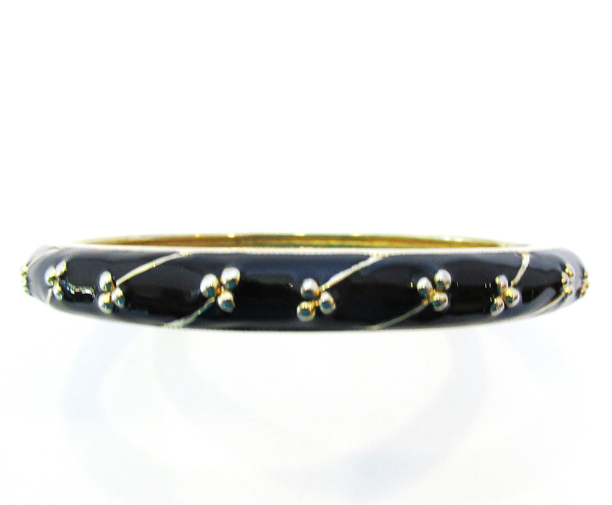 Signed Napier 1960s Vintage Designer Black Enamel Bangle Bracelet - Front