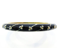 Signed Napier 1960s Vintage Designer Black Enamel Bangle Bracelet - Front - Thumbnail