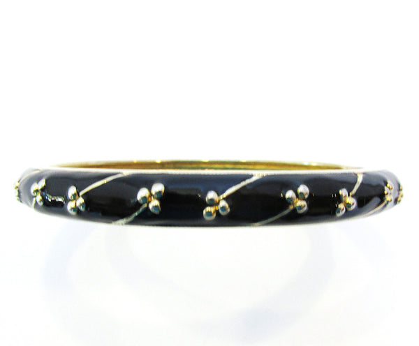 Signed Napier 1960s Vintage Designer Black Enamel Bangle Bracelet - Front