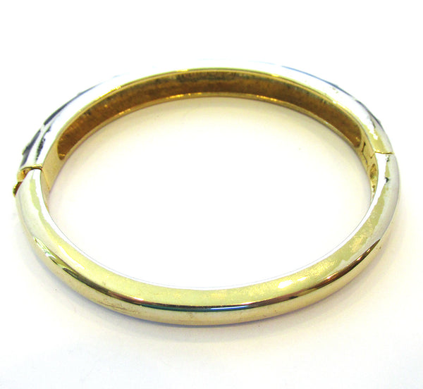 Signed Napier 1960s Vintage Designer Black Enamel Bangle Bracelet