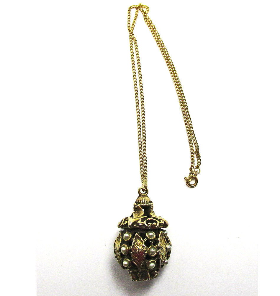 Unique Vintage 1950s Mid-Century Pearl Leaf Pendant - Front