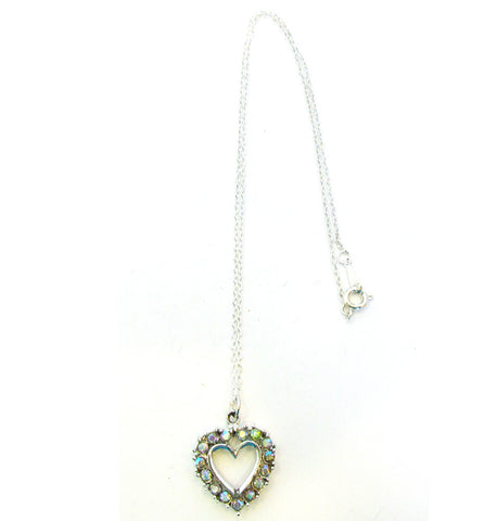 Adorable Vintage 1970s Aurora Borealis Diamante Heart Pendant - Front