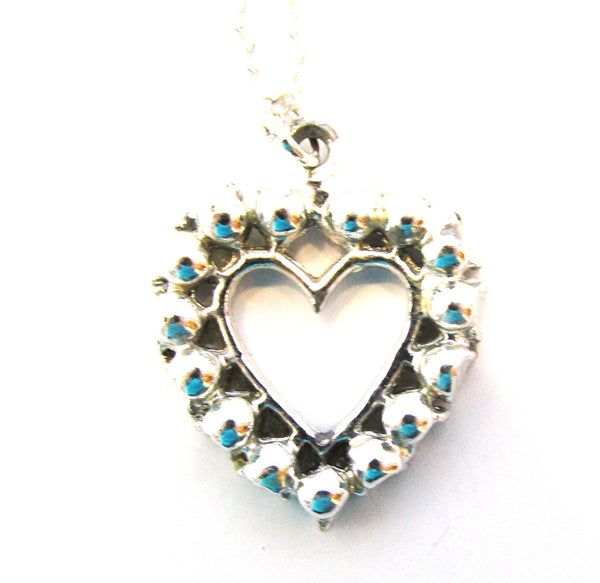 Adorable Vintage 1970s Aurora Borealis Diamante Heart Pendant - Back