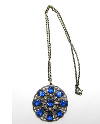 Antique/Vintage 1920s Art Nouveau Blue Diamante Pendant - Front - Thumbnail