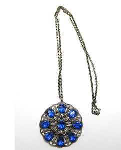 Antique/Vintage 1920s Art Nouveau Blue Diamante Pendant - Front