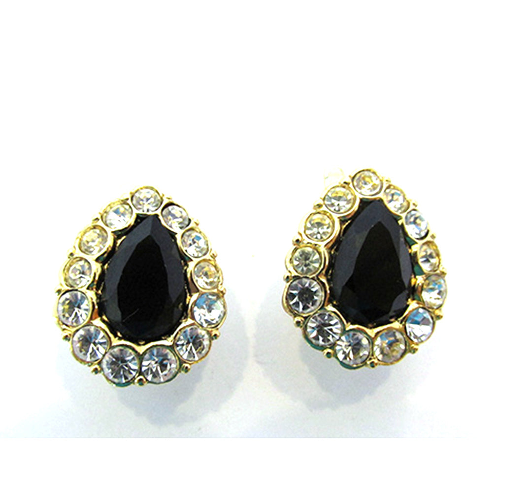 Signed Trifari 1970s Contemporary Style Diamante Earrings - Front