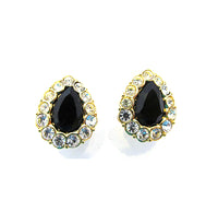 Signed Trifari 1970s Contemporary Style Diamante Earrings - Front - Thumbnail
