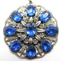 Antique/Vintage 1920s Art Nouveau Blue Diamante Pendant - Close Up - Thumbnail