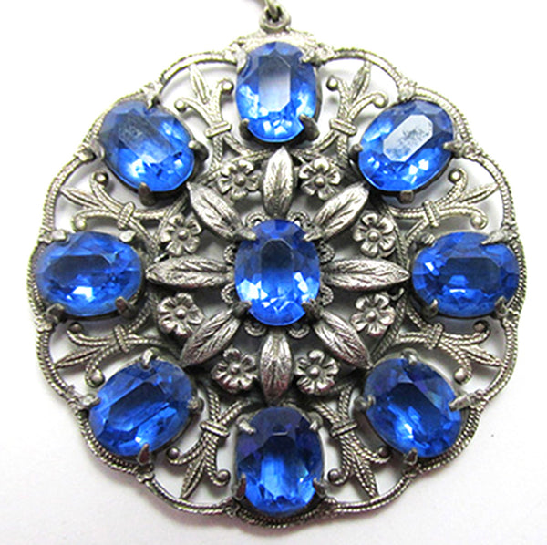 Antique/Vintage 1920s Art Nouveau Blue Diamante Pendant - Close Up
