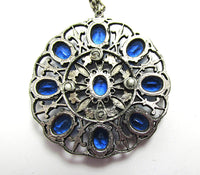 Antique/Vintage 1920s Art Nouveau Blue Diamante Pendant - Back - Thumbnail